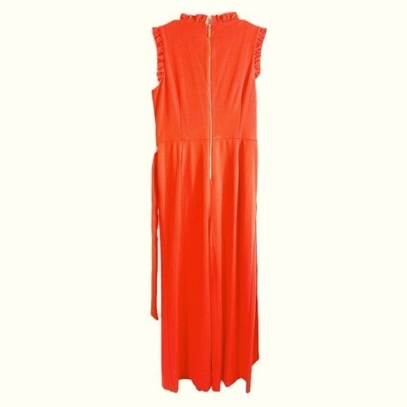 NWOT Calvin Klein Women's Orange Belted Ruffled Trim Jumpsuit - Picture 3 of 4